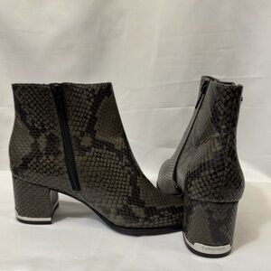Calvin Klein Fioranna Grey Black Snake-Print Block Heel Ankle Boots